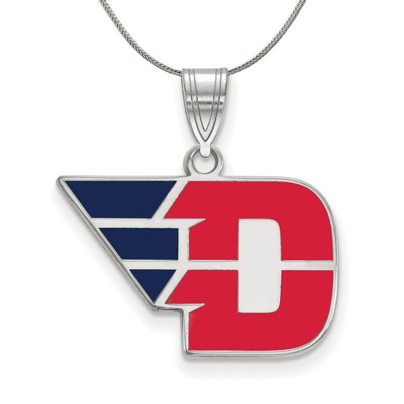 Sterling Silver U. of Dayton Medium Enamel Necklace - 20 Inch